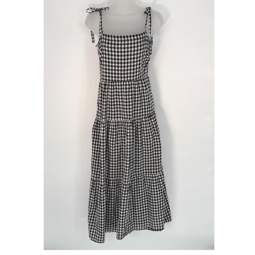 Hunkemoller Gingham Check Tiered Midi Dress Tie Shoulder Black White L 101-33 - Picture 8 of 14